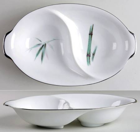 Bamboo Green 11" Oval Divided Vegetable Bowl