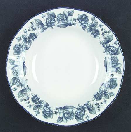 Blue Damask Large Rim Soup Bowl