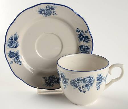 Blue Damask Flat Cup & Saucer Set