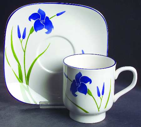 Blue Iris Flat Cup & Saucer Set