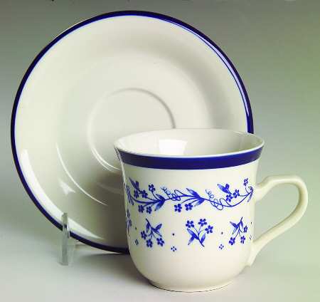 Bouquet Blue Flat Cup & Saucer Set