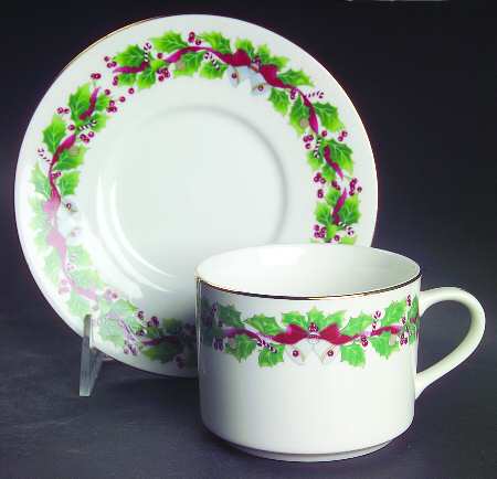 Christmas Holly Flat Cup & Saucer Set