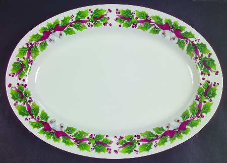 Christmas Holly 14" Oval Serving Platter