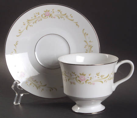 Cotillion Pink Green Floral Footed Cup & Saucer Set