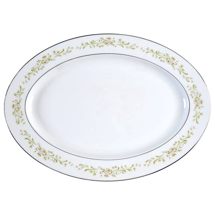 Cotillion Pink Green Floral 16" Oval Serving Platter