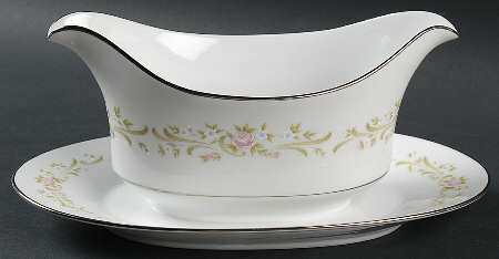 Cotillion Pink Green Floral Gravy Boat with Attached Underplate