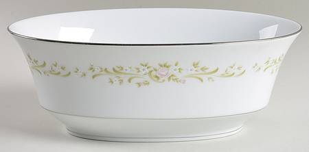 Cotillion Pink Green Floral 9" Oval Vegetable Bowl