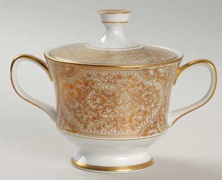Damask (Gold Trim) Sugar Bowl & Lid