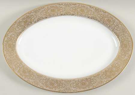 Damask (Gold Trim) 14" Oval Serving Platter