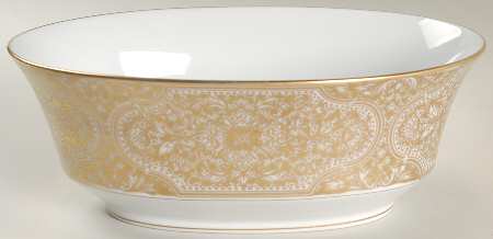 Damask (Gold Trim) 9" Oval Vegetable Bowl