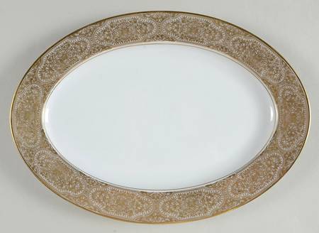 Damask (Gold Trim) 12" Oval Serving Platter