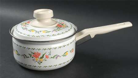 Dijon (Inner Blue Floral Ring) 1.0 Quart Metal Covered Saucepan