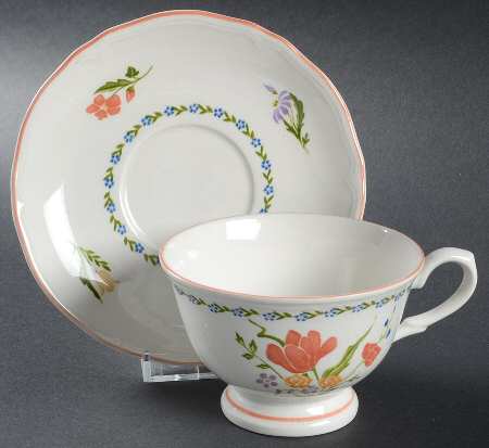 Dijon (Inner Blue Floral Ring) Footed Cup & Saucer Set