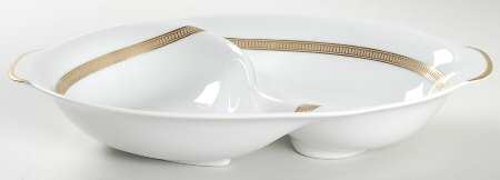 Empress (White with Gold Design) 11" Oval Divided Vegetable Bowl