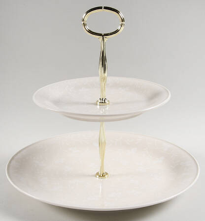 Fresh Flowers White 6 5/8"-10"  2 Tiered Serving Tray (Dp, Sp) HC