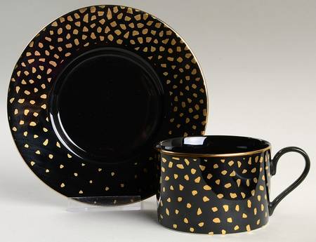 Gold Dust Black Flat Cup & Saucer Set