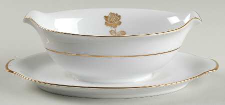 Gold Rose Gravy Boat with Attached Underplate