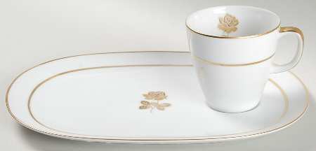 Gold Rose Snack Plate & Cup Set