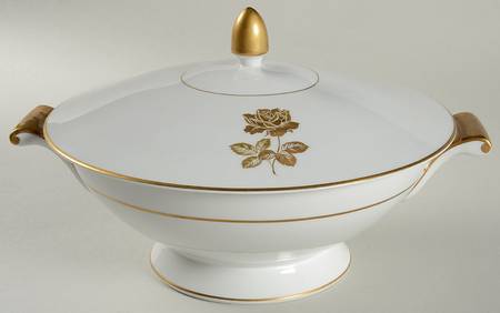 Gold Rose Round Covered Vegetable
