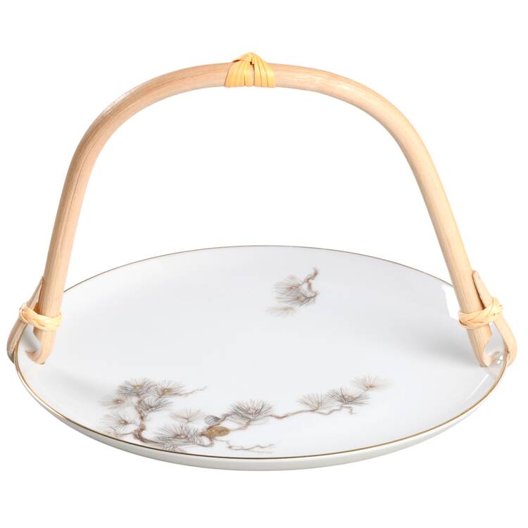 Larchmont (Brown Pine Branch) 5 3/8"-5 5/8" Bamboo Handled Serving Plate  HC