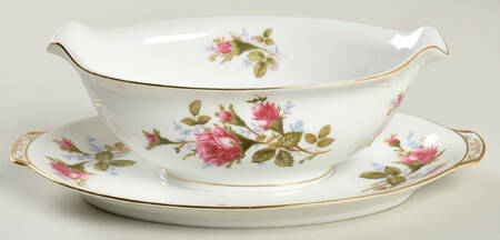 Moss Rose (Coupe Shape) Gravy Boat with Attached Underplate by Sango