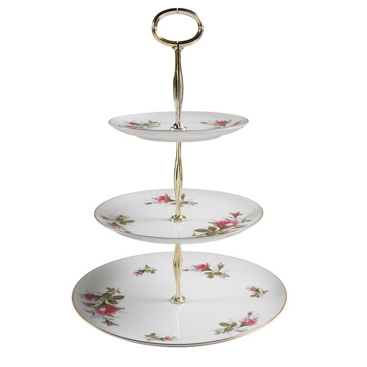 Moss Rose (Coupe Shape) 13 7/8"-14 1/4" 3-Tiered Serving Tray(DP,SP,BB) HC