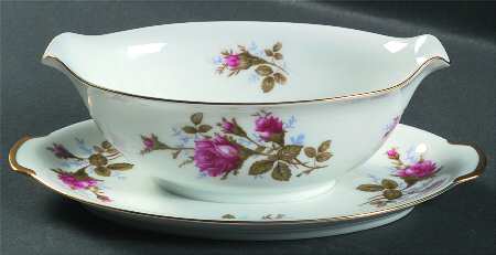Moss Rose (Coupe Shape) Gravy Boat with Attached Underplate by Sango