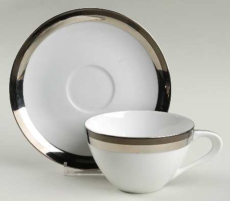 Ondine (Black & Platinum Bands) Flat Cup & Saucer Set