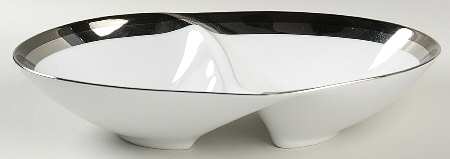 Ondine (Black & Platinum Bands) 11" Oval Divided Vegetable Bowl
