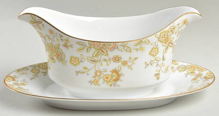 Persian Wood Gravy Boat with Attached Underplate