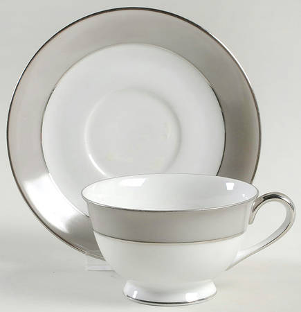 Platina (White with Gray Color Band) Footed Cup & Saucer Set