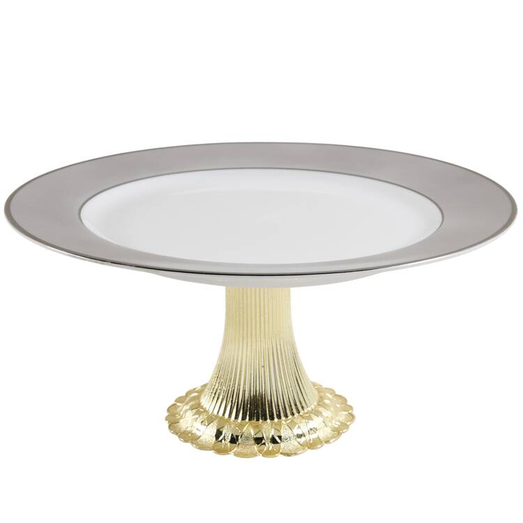 Platina (White with Gray Color Band) Cake Stand with 4"-5" Metal Pedestal  Hc