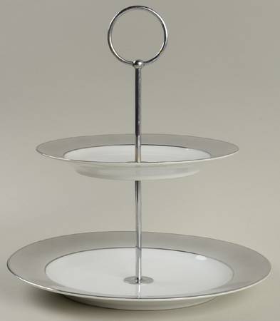 Platina (White with Gray Color Band) 2 Tiered Serving Tray (Dinner & Salad Plate)