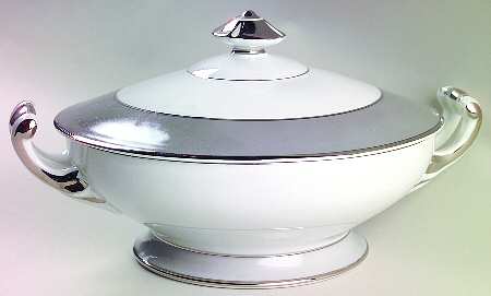 Platina (White with Gray Color Band) Large Round Covered Vegetable