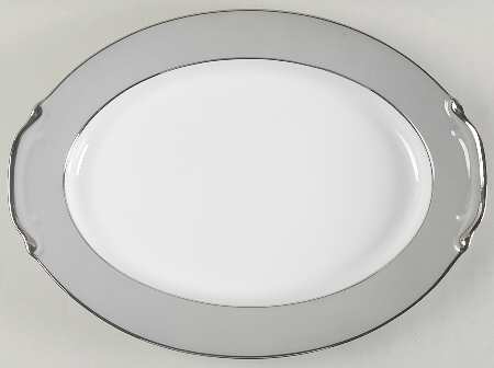 Platina (White with Gray Color Band) 16" Oval Serving Platter