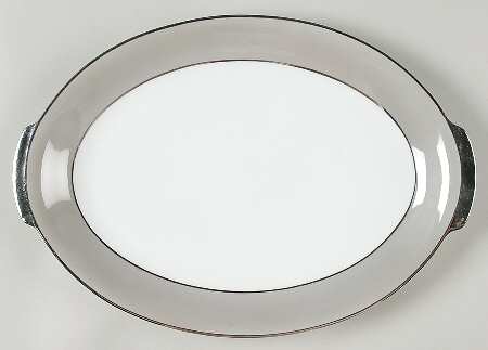 Platina (White with Gray Color Band) 14" Oval Serving Platter