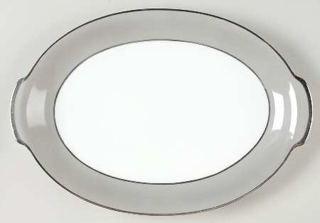 Platina (White with Gray Color Band) 12" Oval Serving Platter