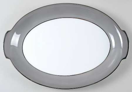 Platina (White with Gray Color Band) 15" Oval Serving Platter
