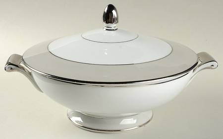 Platina (White with Gray Color Band) Round Covered Vegetable