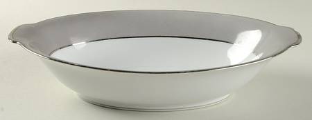 Platina (White with Gray Color Band) 10" Oval Vegetable Bowl