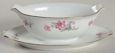 Primrose (No #, Rim, Gold Trim) Gravy Boat with Attached Underplate