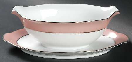 Rhapsody (No #, Pink Band) Gravy Boat with Attached Underplate