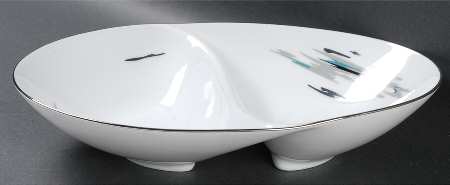 Silver Cloud (Platinum Trim) 11" Oval Divided Vegetable Bowl