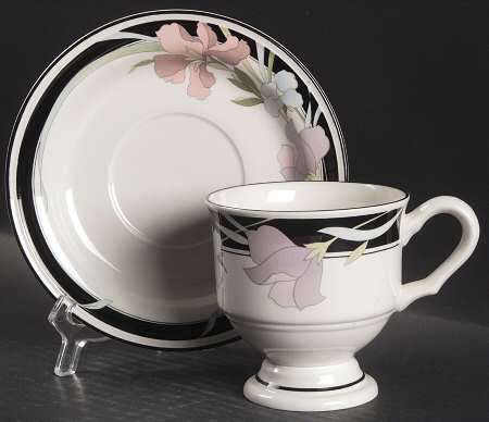 Symphony (Black Trim) Footed Cup & Saucer Set