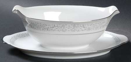 Tiara (Platinum Trim) Gravy Boat with Attached Underplate