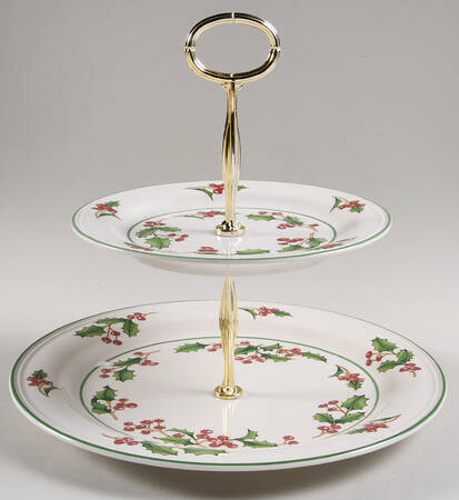 White Christmas 6 5/8"-10"  2 Tiered Serving Tray (Dp, Sp) HC