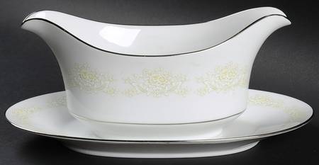 White Gold Gravy Boat with Attached Underplate