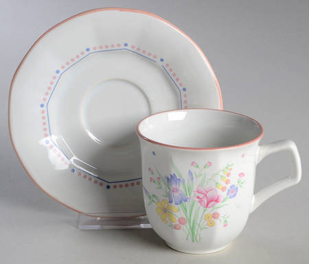 Victorian Flowers Flat Cup & Saucer Set