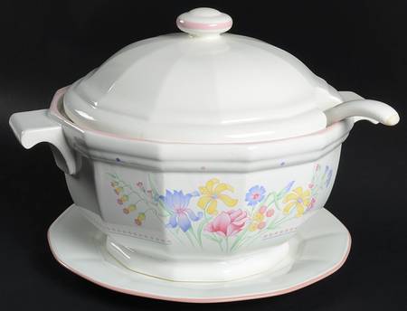 Victorian Flowers Tureen & Lid w/Ladle & Underplate
