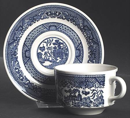 Blue Willow Flat Cup & Saucer Set